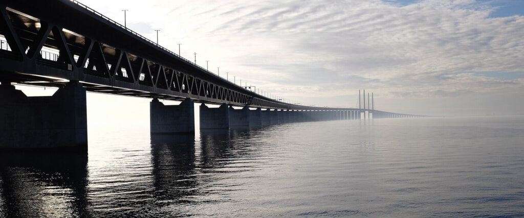 View of the bridge covered with fog